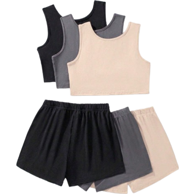 SHEIN Teen Girl 3pcs/Set Casual Knitted Vest And Shorts Outfit In Multicolors, For Summer,Holiday,Summer,Travel