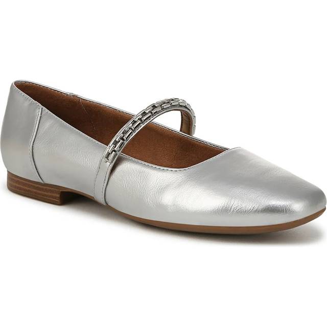 Naturalizer Kelly Chain Mary Jane Flat Shoes, Silver Faux Leather, 7.0W