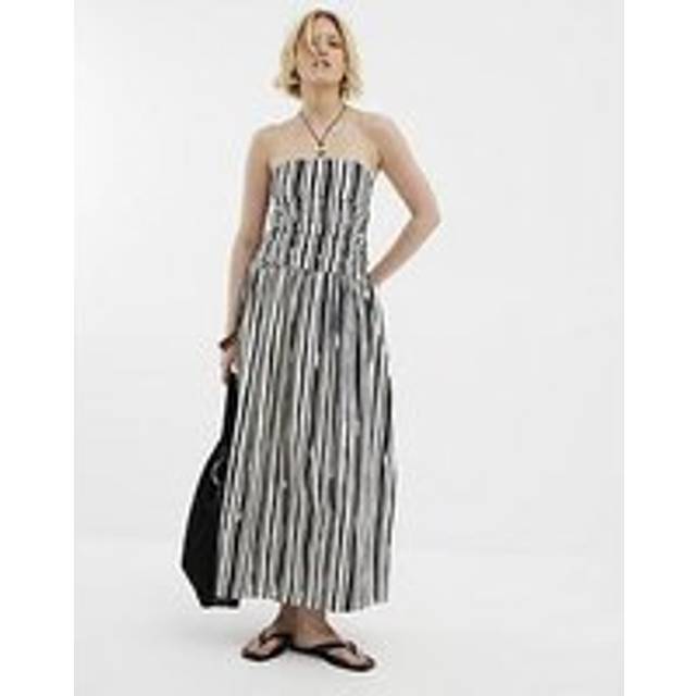River Island Womens Beige Stripe Pleated Bandeau Midi Dress - 16