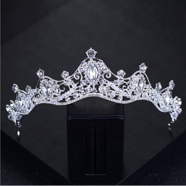 7cm Tall Wavy Crystal Beads White Wedding Bridal Queen Princess Prom Tiara Crown