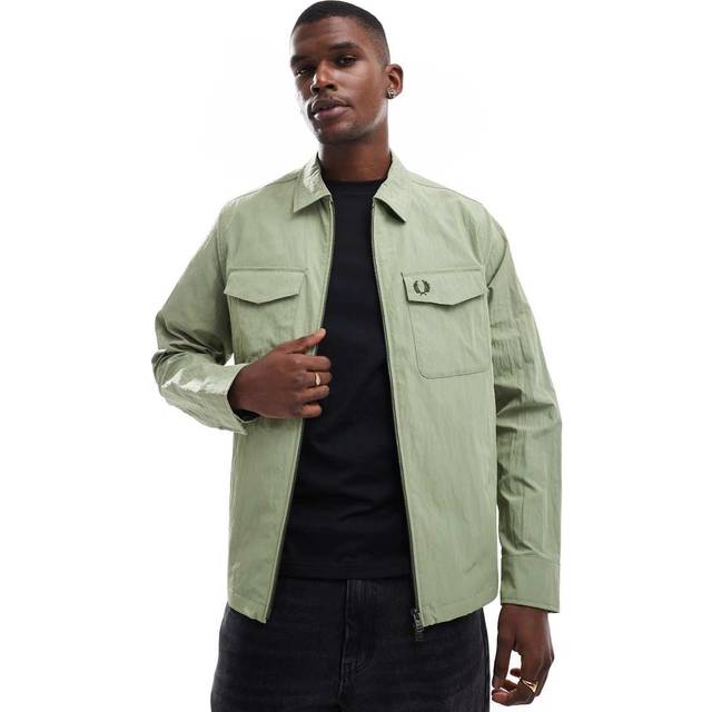 Men's Fred Perry Mens Zip Overshirt - Olive Mint - Size: 38/Regular - olive mint