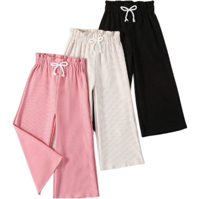 SHEIN Young Girl Ribbed Loose Wide Leg Pants Spring Autumn Bottoms