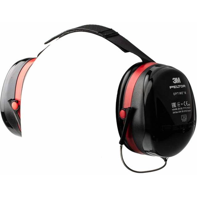 3M PELTOR Optime III Earmuffs, 35 dB, Black/Red, Neckband, H540B-412-SV