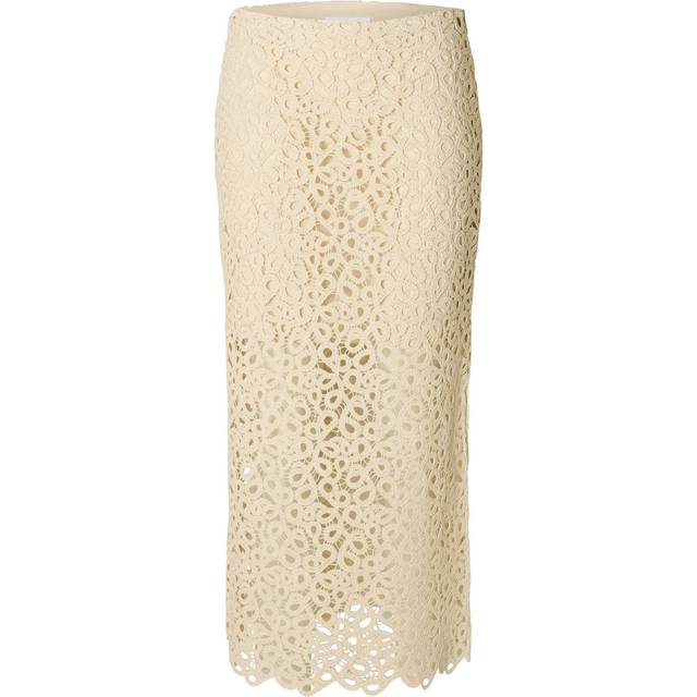 Selected Femme, Midi Skirts, female, Beige, M, Crochet Midi Skirt in Sandshell