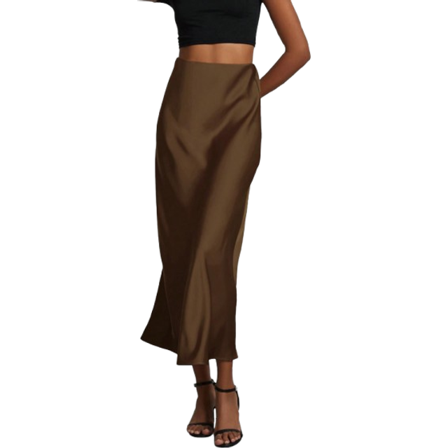 SHEIN Se-Hore Fashion Women Elastic Satin Texture Satin Midi Skirt