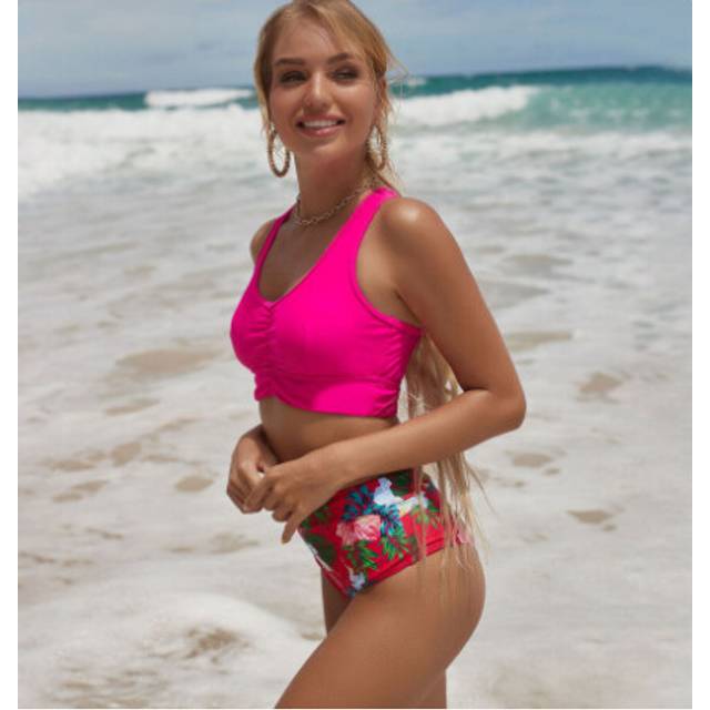 (XL, COLOR 3) 2023 new European and American Bikini swimwear two-piece set for ladies Fashion printed multicolor high-waist swimsuit for women