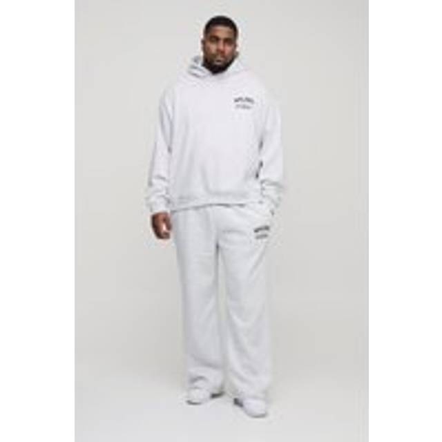 Mens Grey Plus Oversized Boxy Official Hooded Tracksuit