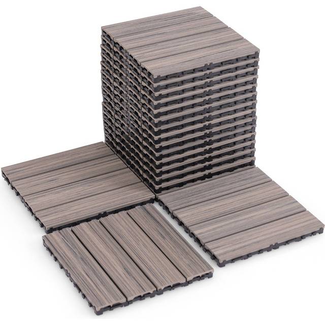 18 Pieces Interlocking Deck Tiles Waterproof Outdoor Flooring Covering-Grey