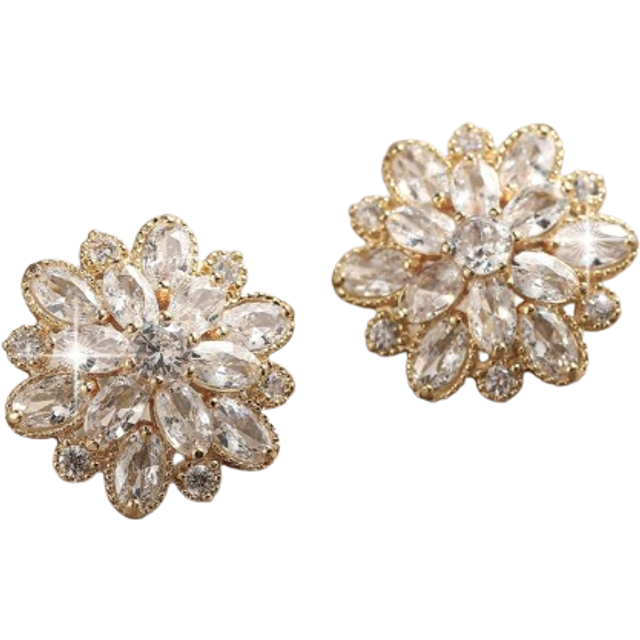 SHEIN 1 Pair Flower Cubic Zirconia Stud Earrings Women For Engagement Wedding Party Female Ear Fashion Jewelry Valentines