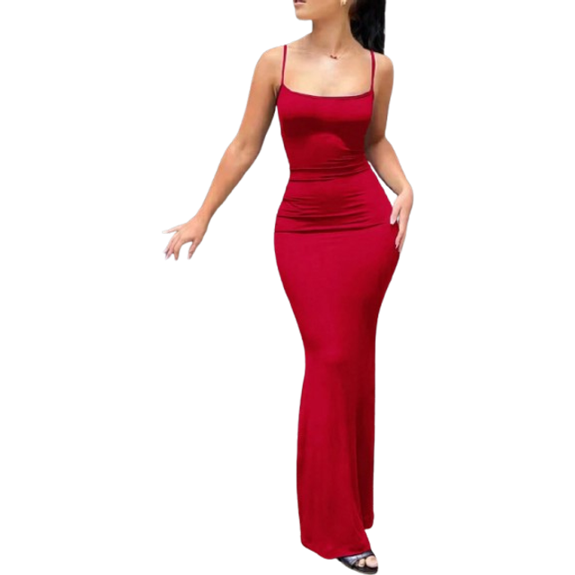 INAWLY Women Fashion Solid Color Slim Long Cami Dress