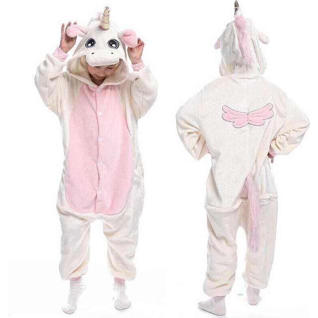(110 ( 5-6T )) NEW'C Kigurumi Suit For Children Warm Kids Pyjamas Nightwear Anime Unicorn White
