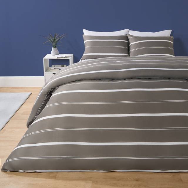 OHS Striped Print Duvet Cover Set, Grey - Double