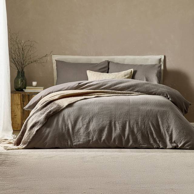 Yard Malton Stripe 100% Cotton Super King Duvet Cover Set Mole, Green