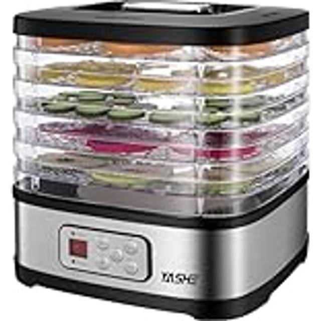 YASHE GGJ-261B Mattork med LED-display, temperaturkontroll 35-70°C och 72-timmars timer, 5 justerbara brickor, mattork för frukt och grönsaker, 240 watt, BPA-fri