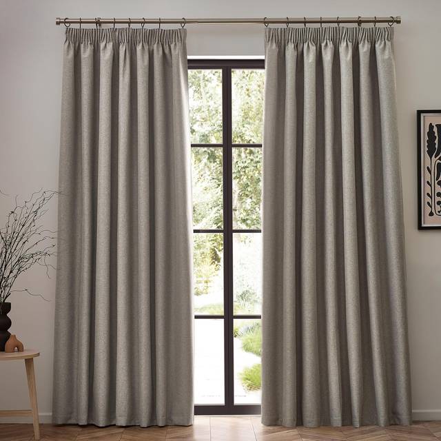 Dawn 100% Blackout Pencil Pleat Curtains - Linen (117cm Width x 183cm Drop)