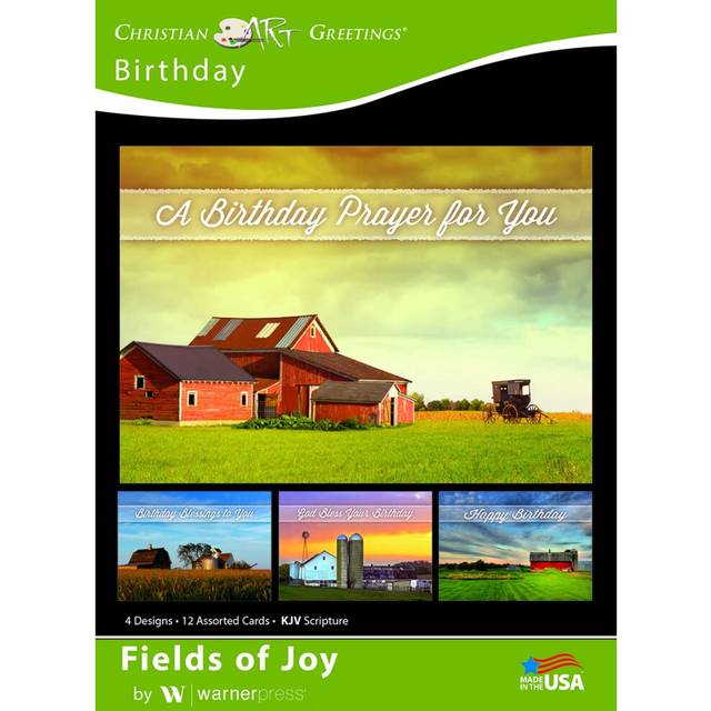 Christian Art Greetings Birthday Greeting Cards - Fields of Joy - KJV Scripture - (Box of 12)