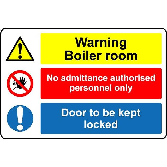 Warning boiler room door to kept locked (L) safety sign - 1mm Plastic sign - 200mm x 150mm