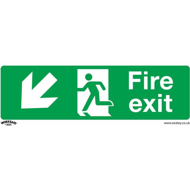 1x FIRE EXIT (DOWN LEFT) Health & Safety Sign Self Adhesive 300 x 100mm Sticker