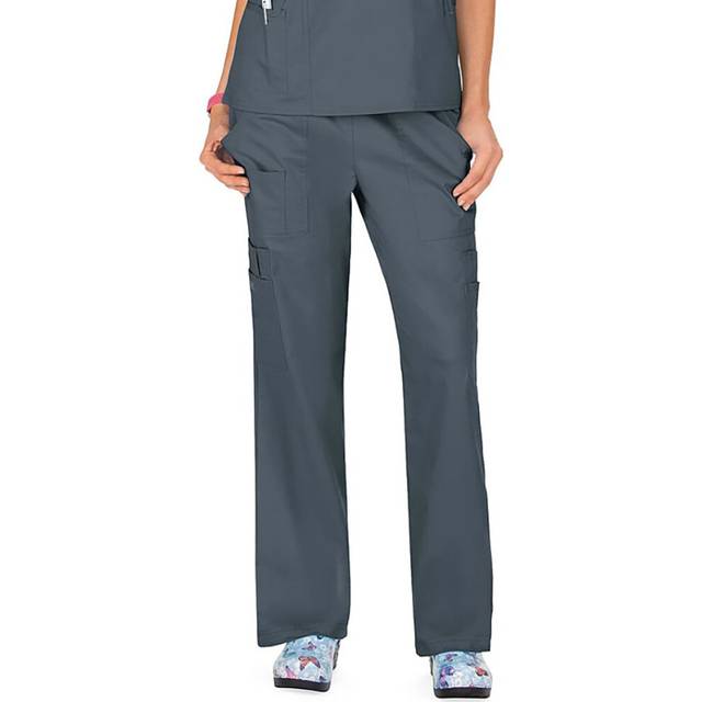 Cherokee Women's Mid-Rise Elastic Waist Cargo Scrubs Pant  Pewter  Lar