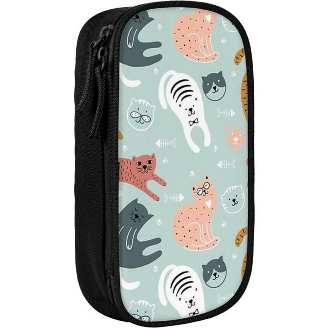 Pencil Case Sleepy Cat Pen Holder Box Pouch Bag with Double Zippers for School Office Work