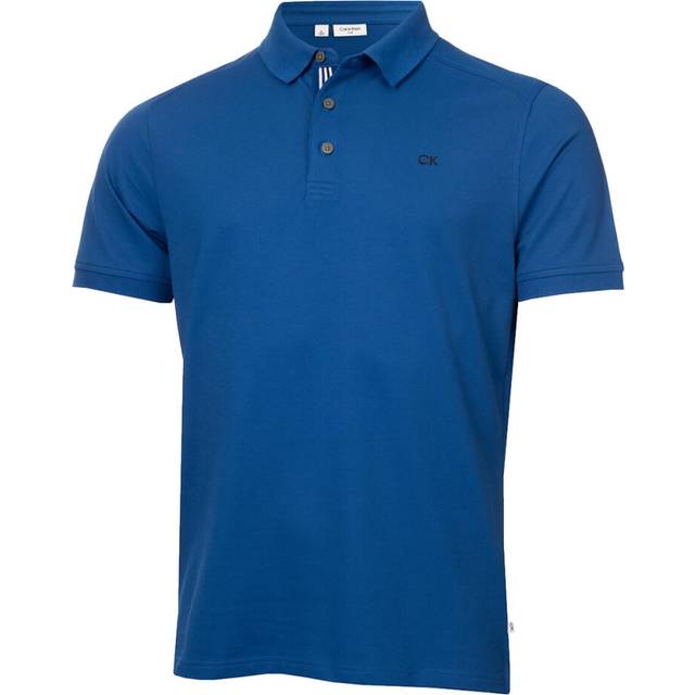 (XXL, Dresden Blue Sport) Calvin Klein Mens 2025 Campus 3 Button Ribbed Collar Golf Polo Shirt
