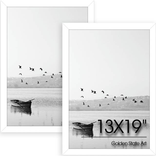 Golden State Art  Set of 2  13x19 White Wood Picture Frame - Displays 13x19 Photos - Real Glass  Sawtooth Hanger  Swivel Tabs - Wall Mounting - Great