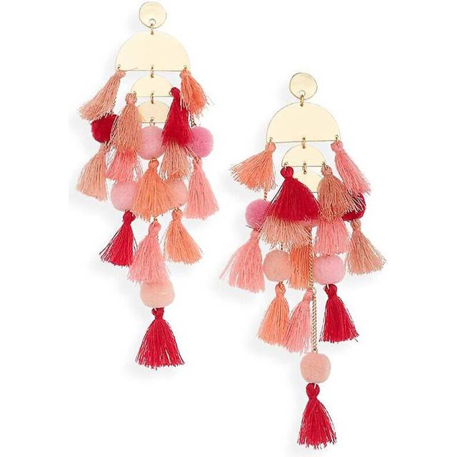 (As show, One size) Women Feather Earrings Long Tassel Bohemian Jewelry Pink Gold Wedding Accessories