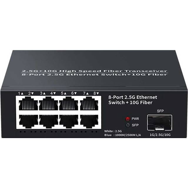 8 Port Ethernet Switch 2.5Gbps Network Switcher + 1 10G Fiber Slot Home Lab Plug and Play-UK