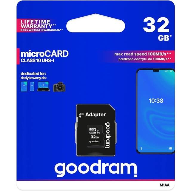 Mikrokort 32GB micro SD HC UHS-I klass 10 minneskort + SD-adapter