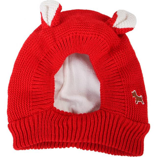 (Red) Quiet Dog Ear Muffs Noise Protection Pet Ears Covers Knitted Hat Anxiety