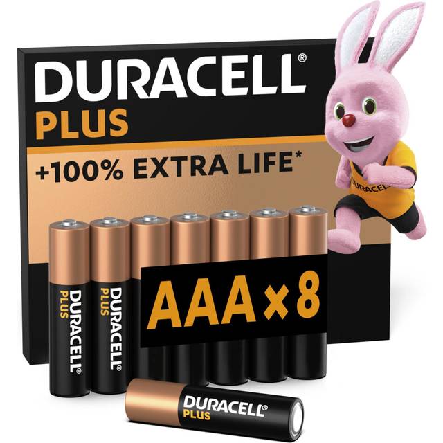 Duracell Plus AAA Batteries (8 Pack) - Alkaline 1.5V - Up To 100% Extra Life - Everyday Devices - 0% Plastic Packaging - 10-Year Storage - LR03 MN2400