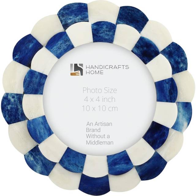 Handicrafts Home Photo Picture Frame - 4 x 4  Round Handmade Gift Photo Frames - Blue & White