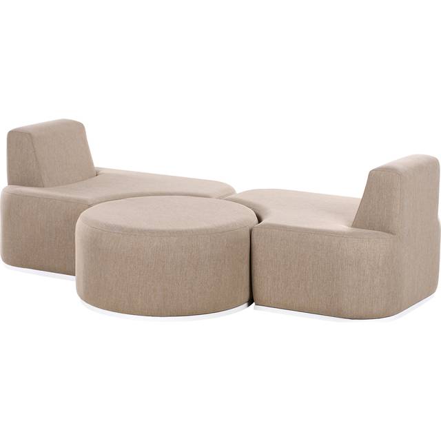 Modern Upholstered Garden Sofa Set 2 Seater with Ottoman Quick Dry Foam Beige Fabro