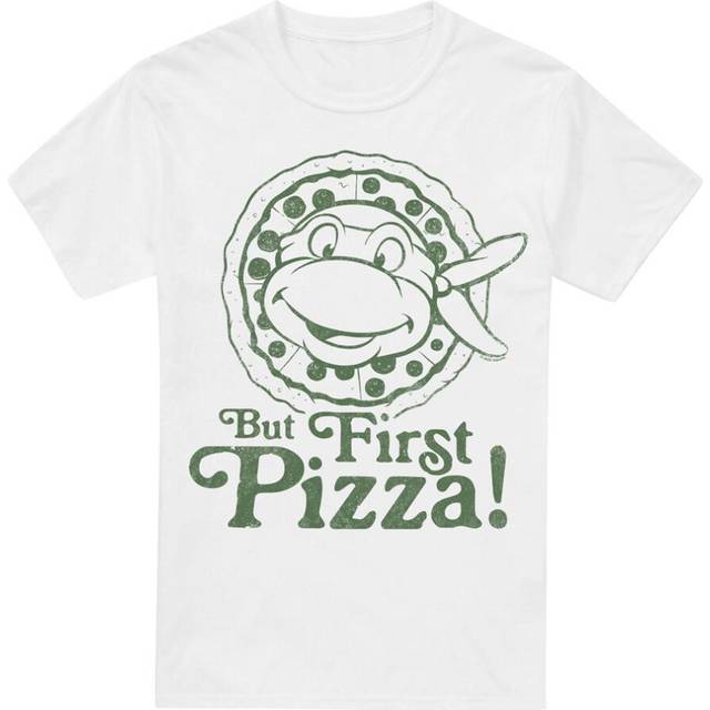 (M, White) Teenage Mutant Ninja Turtles Mens But First Pizza T-Shirt