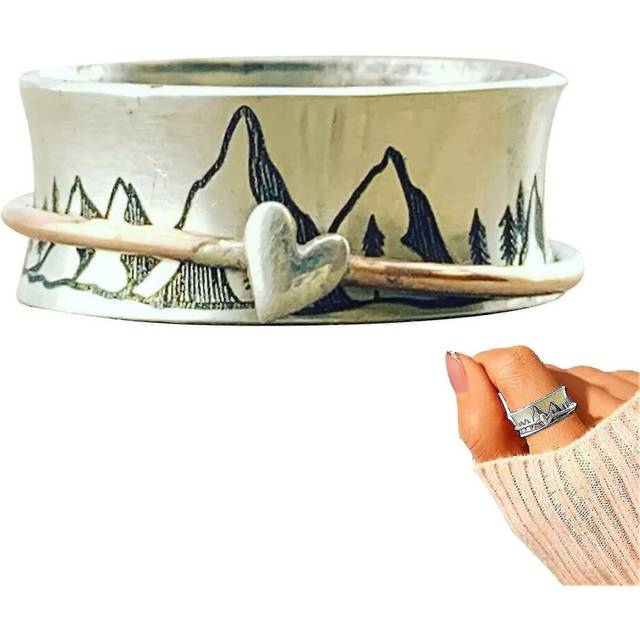 (11, One size) Fashion Simple Men And Women Wide Face Ring For Peak Mountain And Heart Holiday Anniversary Party Jewelry