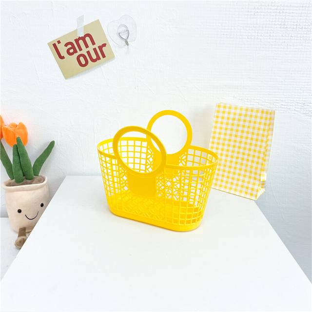 (Yellow) Adorable Themed Beach Childrens Handheld Bag Cute Girls Plastic Beach Tote With Stylish Hollow Design