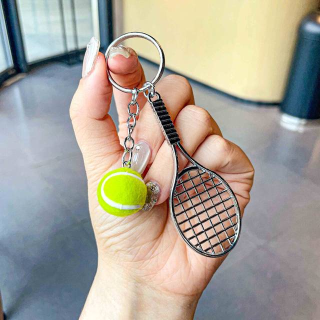 (Green) Tennis Metal Elegant Racket Keychain With Green Ball For All Occasions