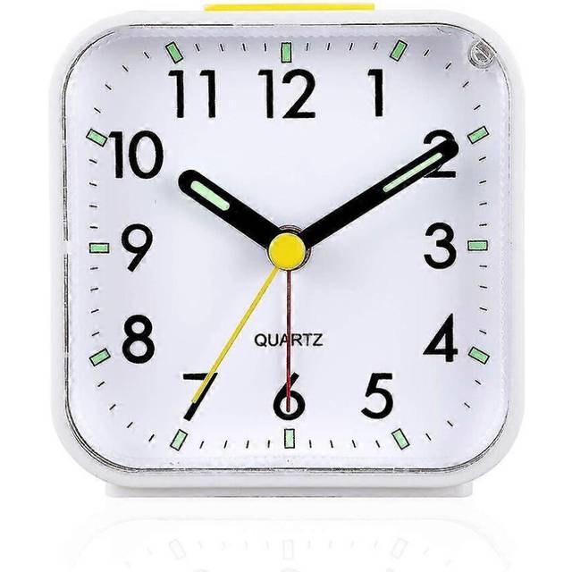 (white, One size) Silent Analog Alarm Clock Non Ticking, Gentle Wake, Beep Sounds, Creative square small alarm clock fashion mute alarm clock bedside