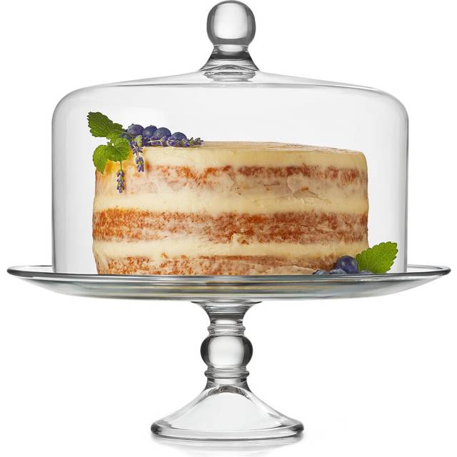 Libbey Selene Glass Cake Stand with Dome Lid  Elegant Curved Footed Glass Cake Holder  Covered Cake Stand  Versatile Glass Dome