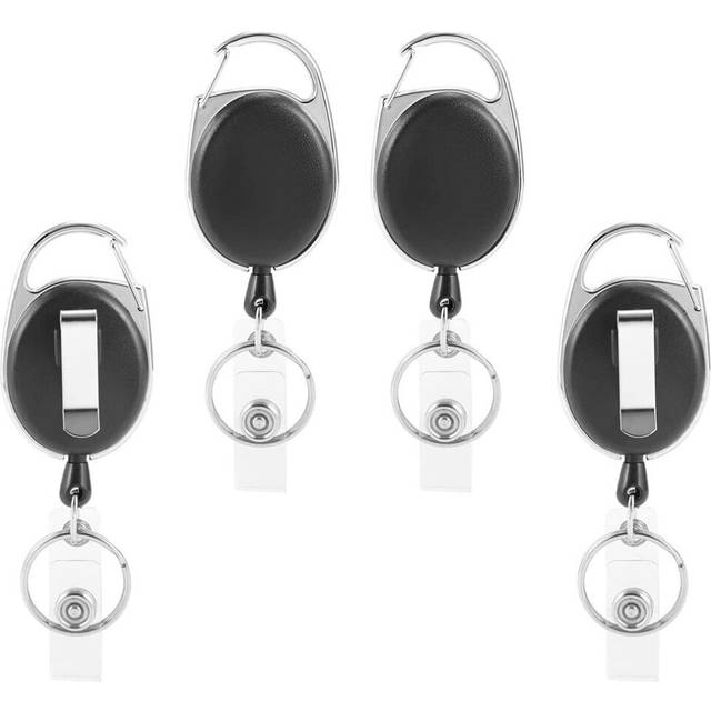 Extendable Key Fob, 4 ID Badge Reel with Vinyl Strap and Key Ring, Extendable Lanyard, Carabiner