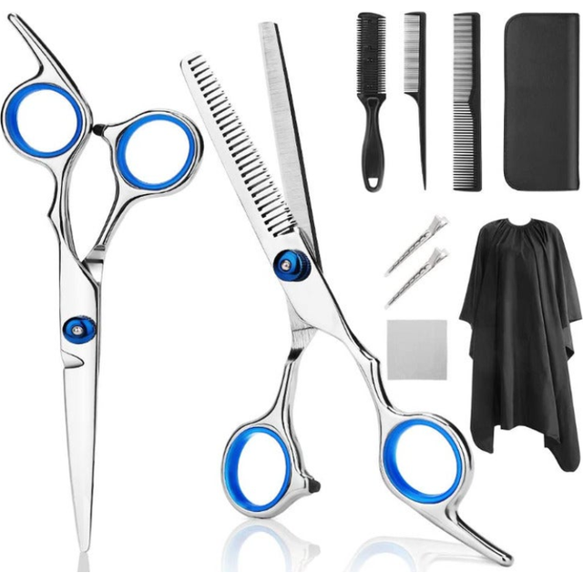 Professional Hair Cutting Scissors 9 Pcs Barber Thinning Hairdressing Shears Stainless Steel Set With Cape Clips Comb For Salon Sets & Kits