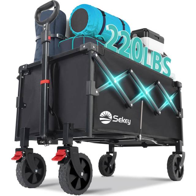 Sekey Collapsible Wagon Cart Foldable with 220LBS Weight Capacity  Lightweight Portable Folding Grocery Shopping Cart with Wheels for Camping Sports B
