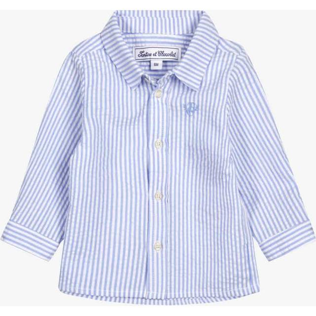 Tartine Et Chocolat Boys Blue Striped Cotton & Linen Shorts Set - 12 month