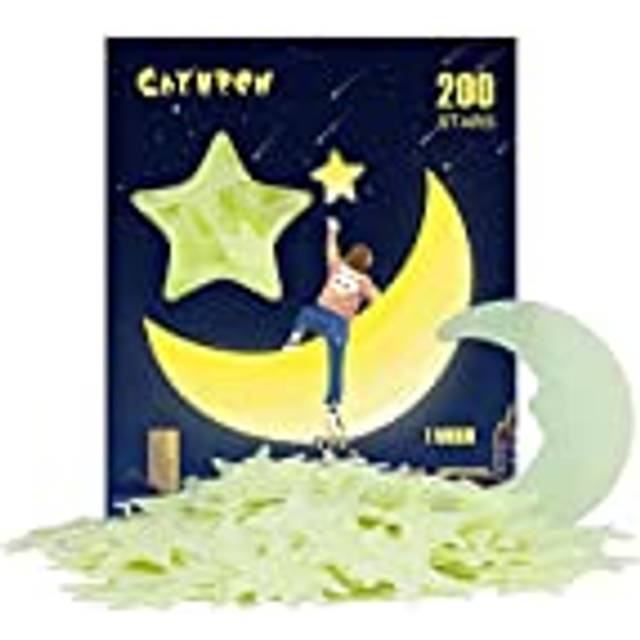 Glow in The Dark Stars Stickers for Ceiling, CAYUDEN 201pcs 3D Plastic Glowing Moon and Stars Wall Sticker for The Wall Luminous Ceiling Stars