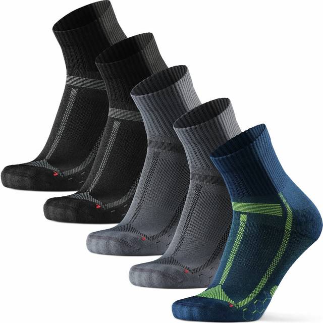 DANISH ENDURANCE Cushioned Running Socks for Long Distances  Quarter Length  Anti-Blister for Men & Women  3 and 5 Pack  Multicolor (2xblack/Grey  2xg