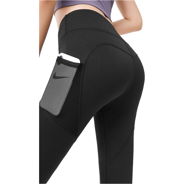 (Black, L) High Waist Tummy Control Yoga Leggings with Pocket for Women