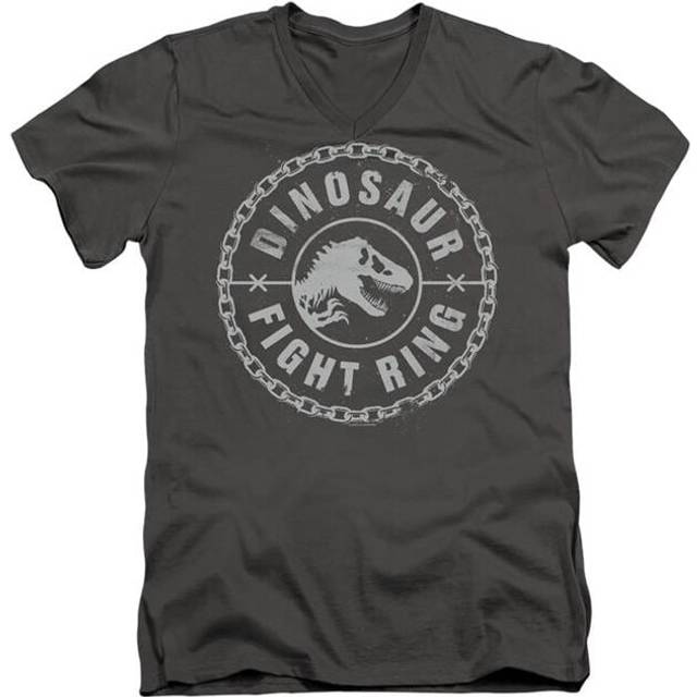 Trevco Sportswear UNI2249-AV-5 Jurassic World Dino Fight Ring Adult Slim Fit V-Neck Cotton T-Shirt, Charcoal - 2X