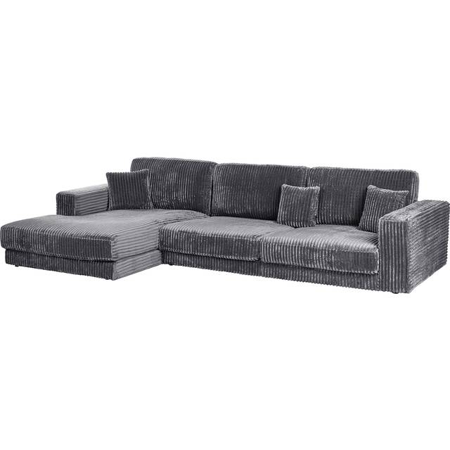 Beliani - Minimalistic Right Corner Sofa Jumbo Corduroy Upholstered Additional Cushions 4 Seater Dark Grey Lofoten