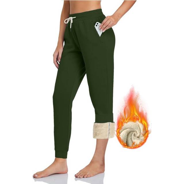 Inno Women's Sherpa Fleece Lined Jogger Pants Warm Sweatpants Thermal Athletic Lounge  Dark Green  XXL  Regular-31 Inseam