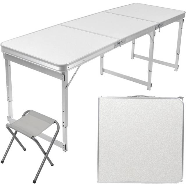 Rainberg Camping Table Set with Chairs, Outdoor Indoor Use for BBQ table, Picnic table, Garden Parties, White Foldable Portable table, Multipurpose